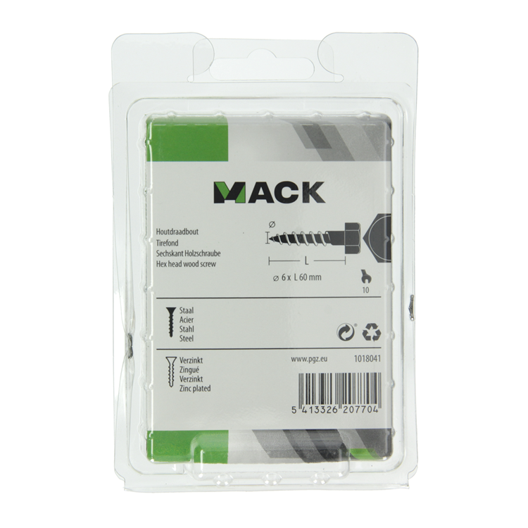 Mack 1018041 - perno roscado para madera acero galvanizado 24 piezas 6 x 60 mm | 5 piezas