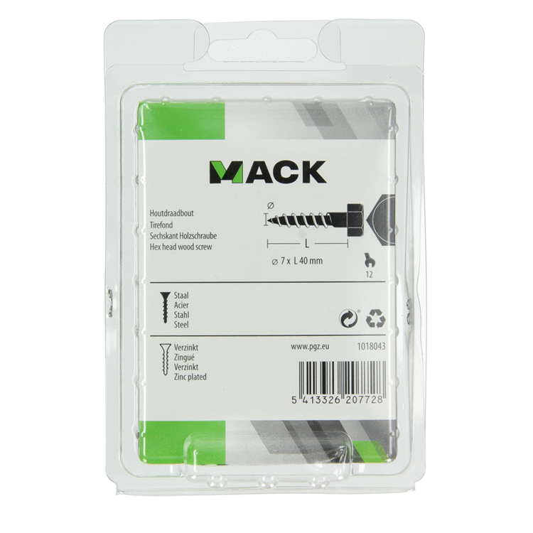 Mack 1018043 - perno rosca madera acero galvanizado 27 piezas 7 x 40 mm | 5 piezas