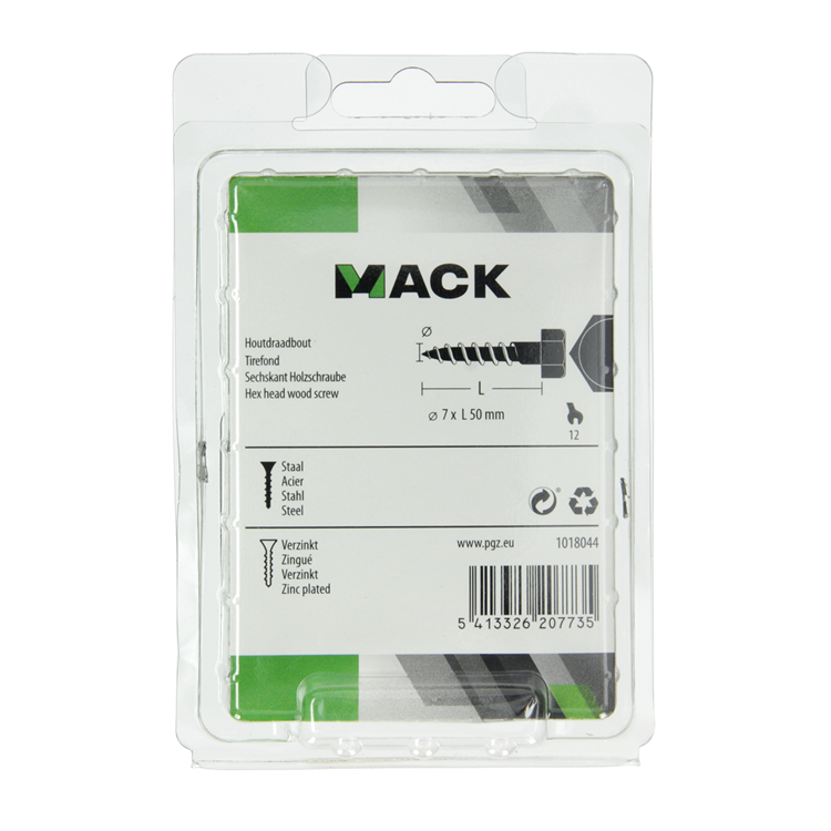 Mack 1018044 - perno roscado para madera acero galvanizado 24 piezas 7 x 50 mm | 5 piezas