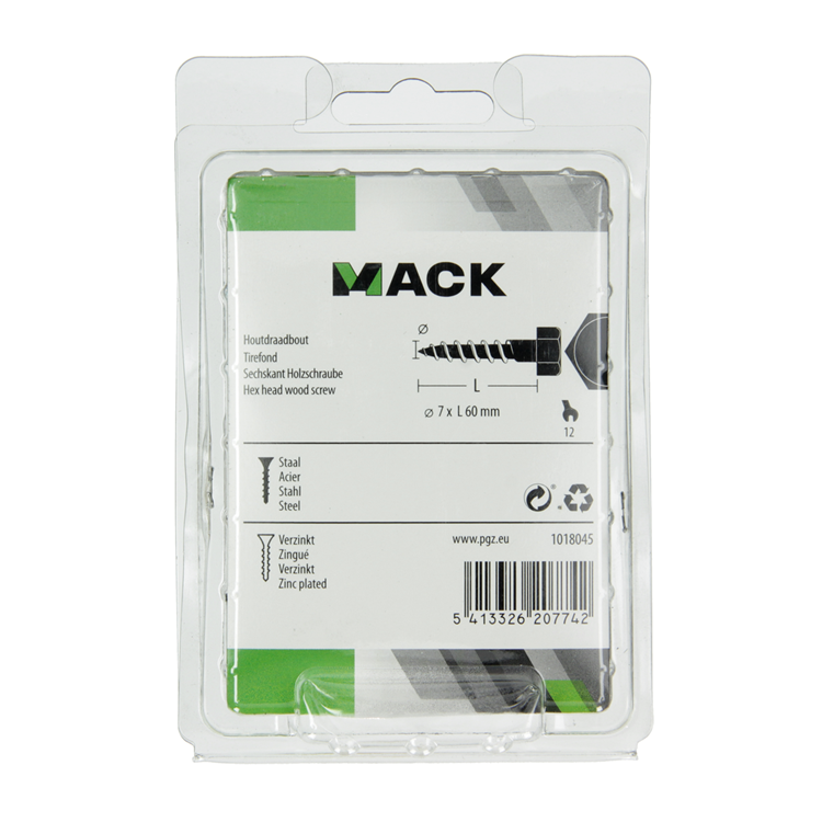 Mack 1018045 - perno rosca madera acero galvanizado 22 piezas 7 x 60 mm | 5 piezas