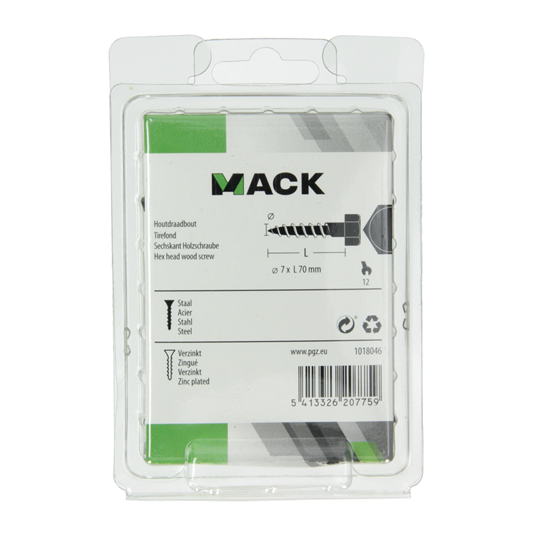 Mack 1018046 - perno roscado para madera acero galvanizado 20 piezas 7 x 70 mm | 5 piezas