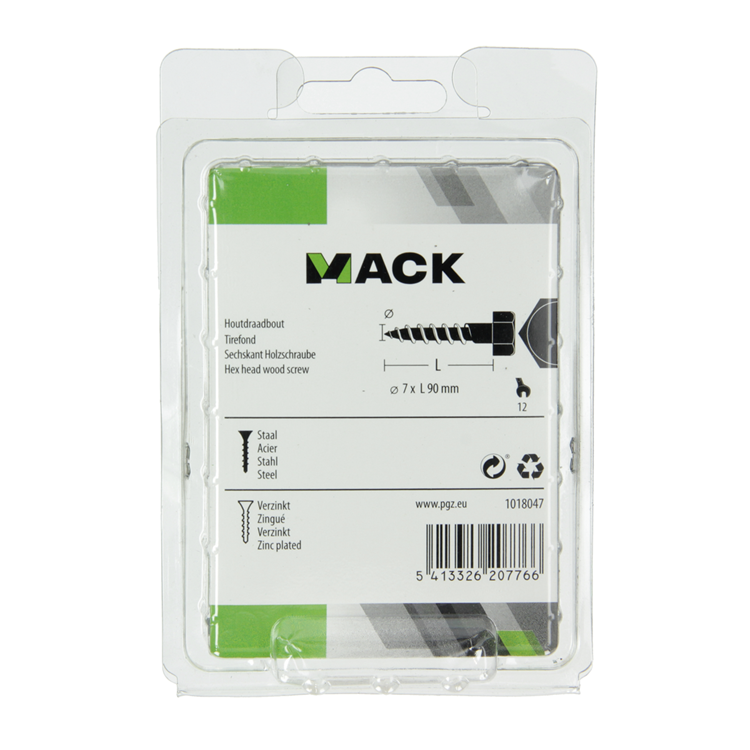 Mack 1018047 - perno roscado para madera acero galvanizado 17 piezas 7 x 90 mm | 5 piezas