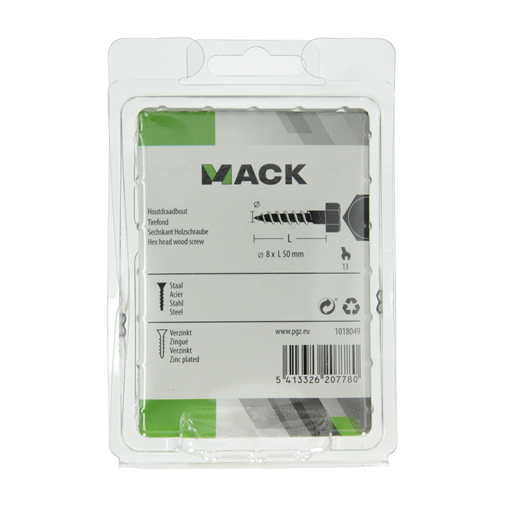 Mack 1018049 - perno roscado para madera acero galvanizado 20 piezas 8 x 50 mm | 5 piezas