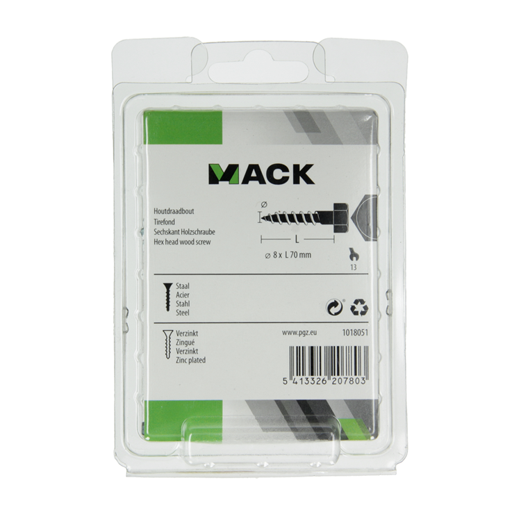 Mack 1018051 - perno rosca madera acero galvanizado 16 piezas 8 x 70 mm | 5 piezas