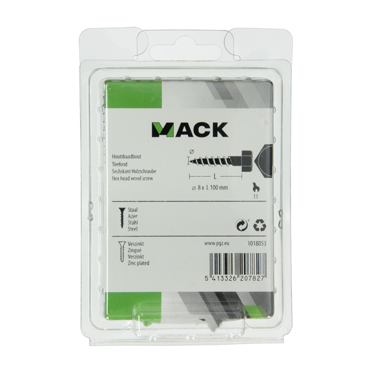 Mack 1018053 - perno roscado para madera acero galvanizado 11 piezas 8 x 100 mm | 5 piezas