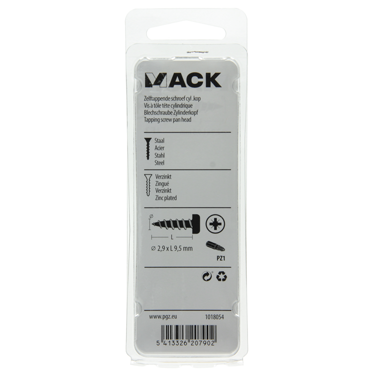 Mack 1018054 - tornillo autorroscante con culata chapada 110 piezas 2,9 x 9,5 mm | 10 piezas