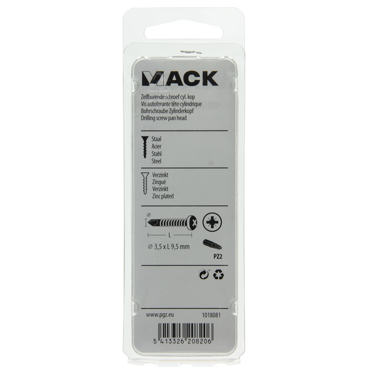 Mack 1018081 - tornillo autoperforante culata chapada 120uds 3,5 x 9,5 mm | 5 piezas