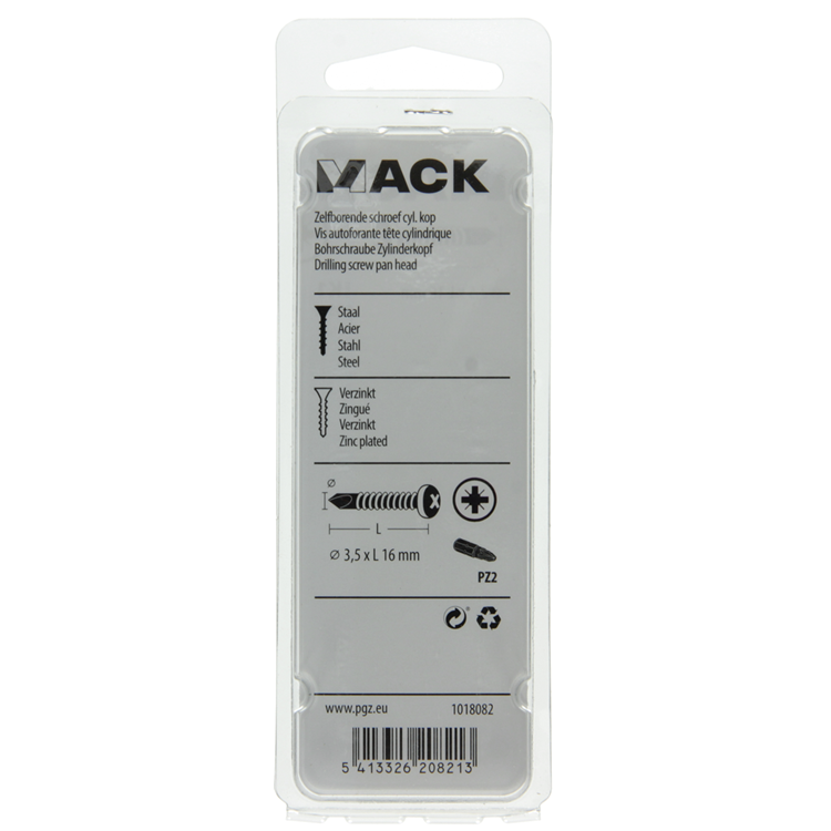 Mack 1018082 - tornillo autoperforante culata chapada 105 uds 3,5 x 16 mm | 5 piezas