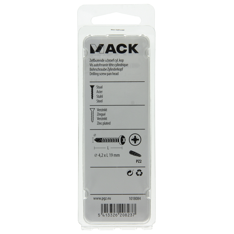 Mack 1018084 - tornillo autoperforante cabeza cilíndrica chapada. 80 piezas 4,2 x 19 mm | 5 piezas