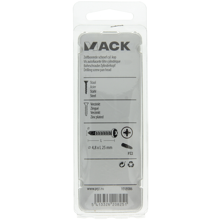 Mack 1018086 - tornillo autoperforante cabeza cilíndrica chapada 55uds 4,8 x 25 mm | 5 piezas