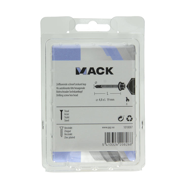 Mack 1018087 - tornillo hexagonal autoperforante. condición de cabeza 65 piezas 4,8 x 19 mm | 5 piezas