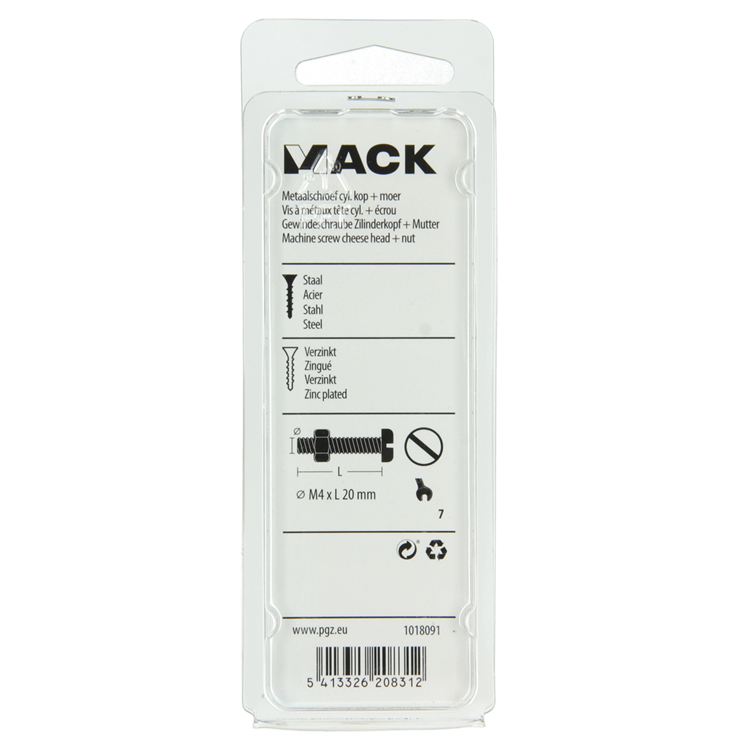 Mack 1018091 - cilindro de tornillo metálico. cabeza + tuerca plateada 55 piezas m4 x 20 mm | 5 piezas