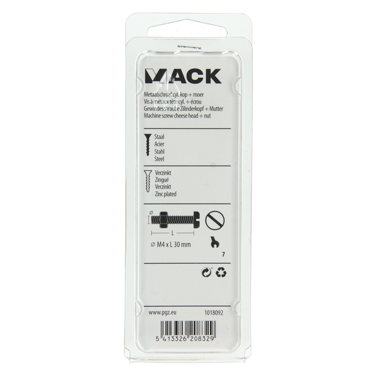 Mack 1018092 - cilindro de tornillo metálico. cabeza + tuerca plateada 40 piezas m4 x 30 mm | 5 piezas