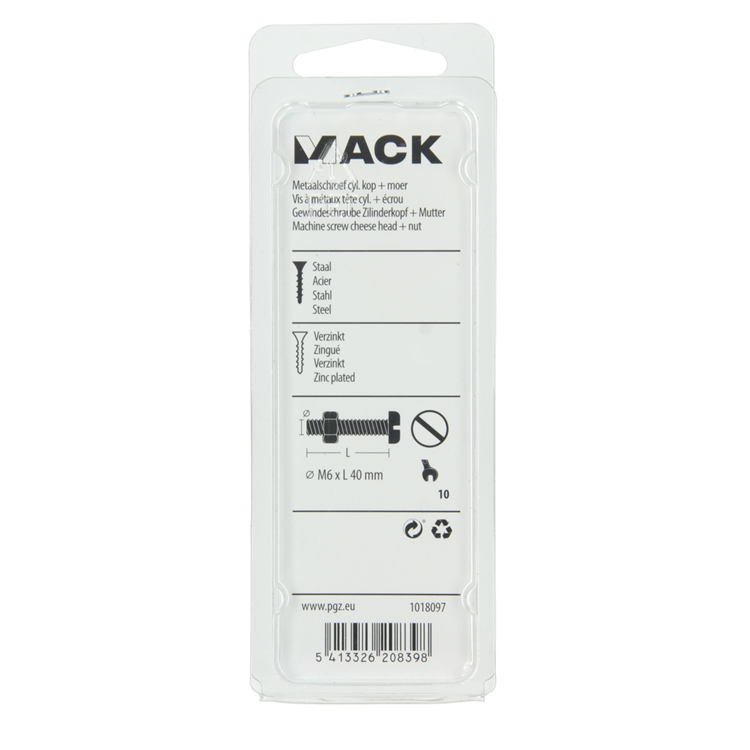 Mack 1018097 - cilindro de tornillo metálico. cabeza + tuerca chapada 16 piezas m6 x 40 mm | 5 piezas
