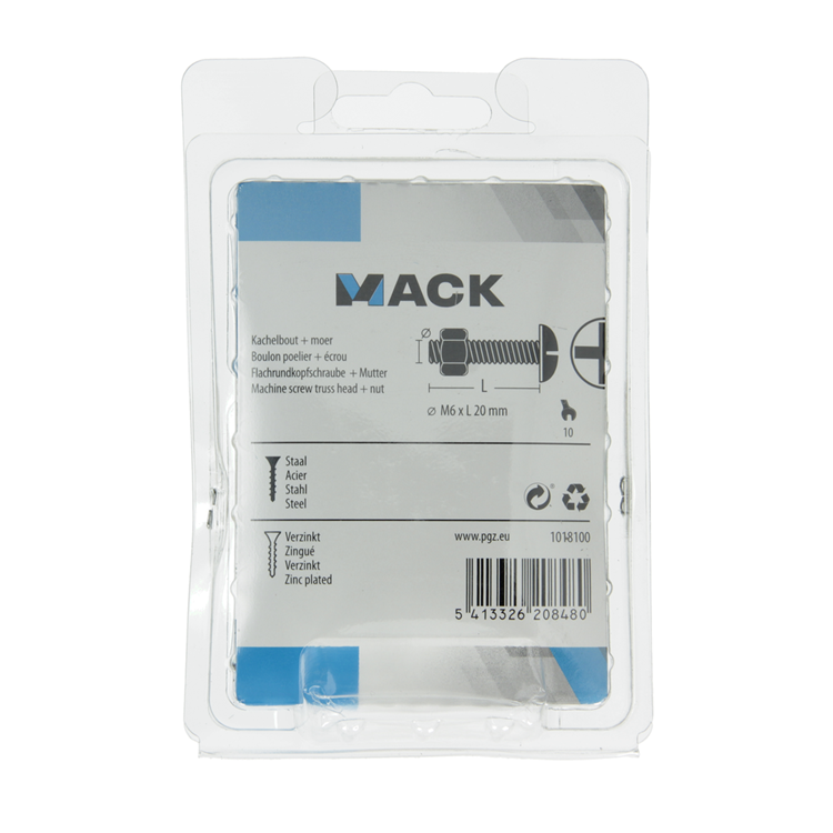 Mack 1018100 - perno calentador + tuerca acero galvanizado 40 piezas m6 x 20 mm | 5 piezas