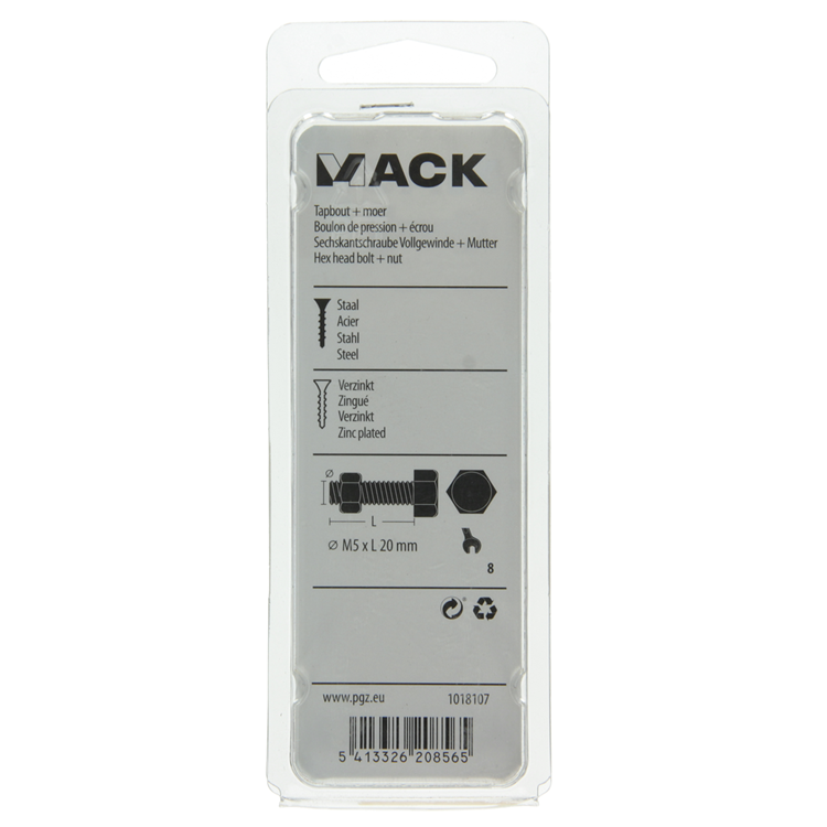 Mack 1018107 - grifo perno + tuerca acero galvanizado 35 piezas m5 x 20 mm | 5 piezas