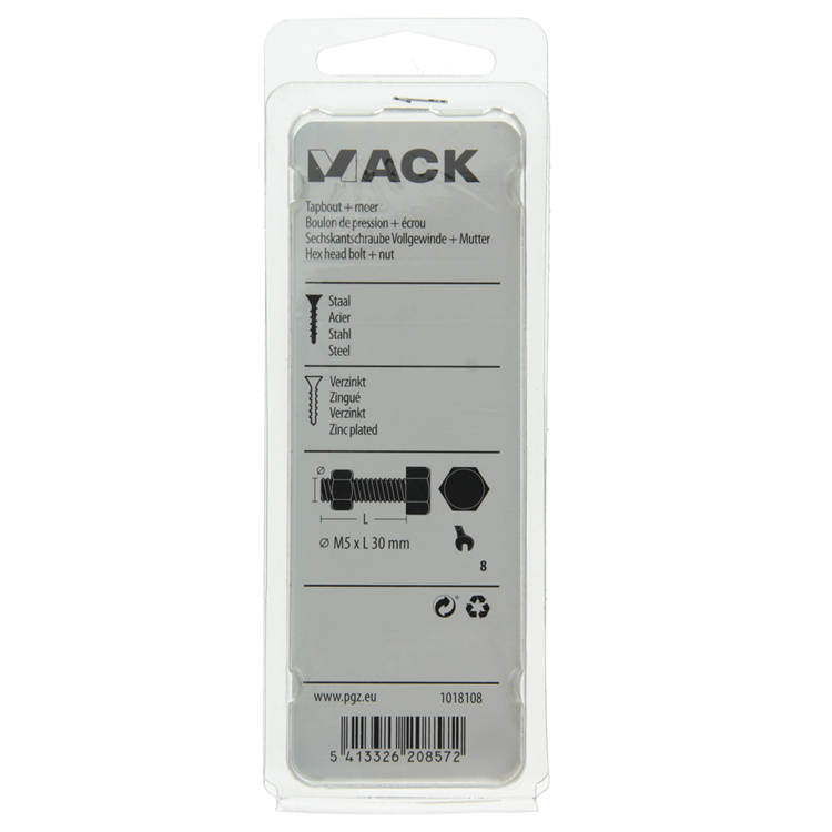 Mack 1018108 - grifo perno + tuerca acero galvanizado 30 piezas m5 x 30 mm | 5 piezas