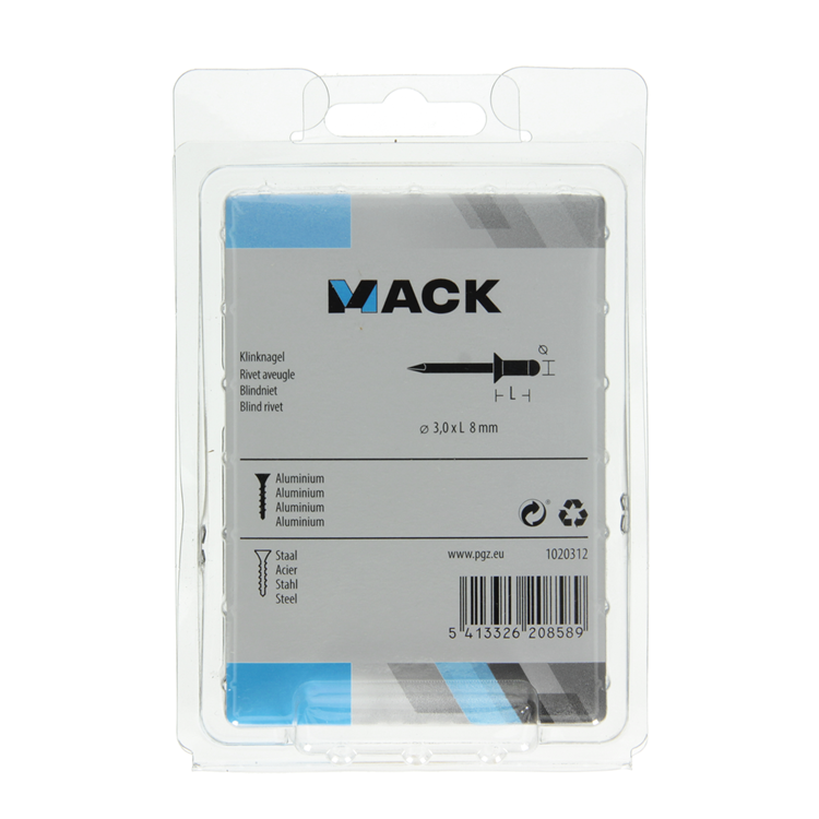 Mack 1020312 - 120 grapas ciegas aluminio 3,2x8mm | 5 piezas