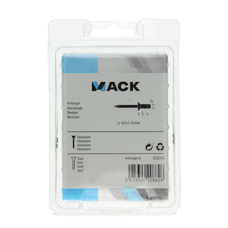 Mack 1020316 - 75 grapas ciegas aluminio 4.0x14mm | 5 piezas
