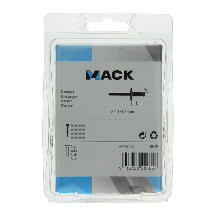 Mack 1020319 - 50 grapas ciegas aluminio cabeza ancha 4.8x14mm | 3 piezas