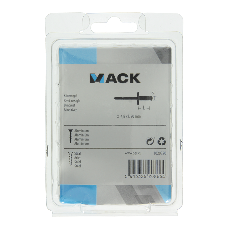 Mack 1020320 - 40 grapas ciegas aluminio cabeza ancha 4.8x20mm | 3 piezas