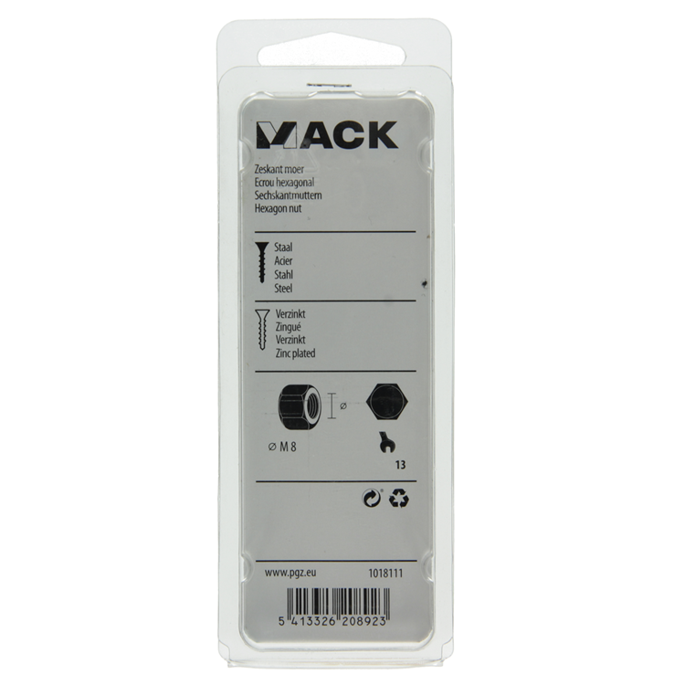 Mack 1018111 - tuerca hexagonal acero galvanizado 45 piezas m 8 | 5 piezas