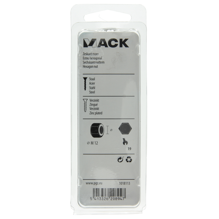Mack 1018113 - tuerca hexagonal acero galvanizado 12 piezas m 12 | 5 piezas