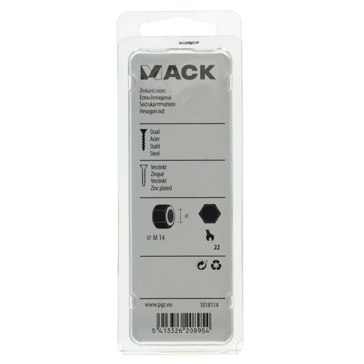 Mack 1018114 - tuerca hexagonal acero galvanizado 9 piezas m 14 | 5 piezas