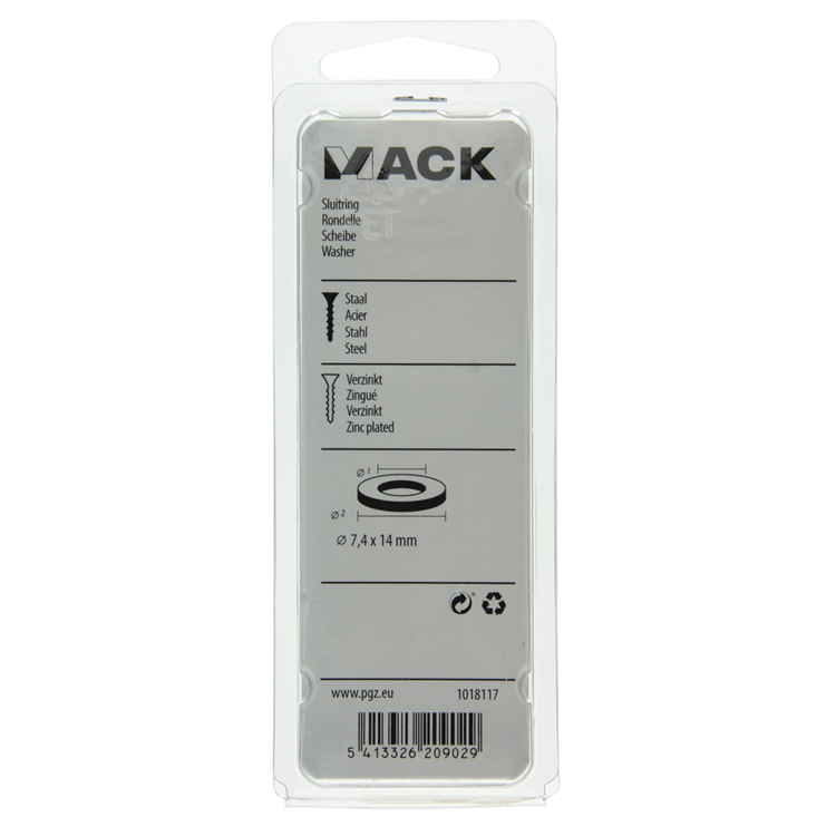 Mack 1018117 - arandela acero galvanizado 100 uds 7,4 x 14 mm | 5 piezas