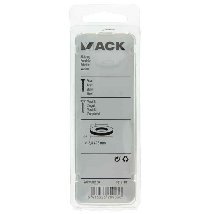 Mack 1018118 - arandela acero galvanizado 100 uds 8,4 x 16 mm | 5 piezas