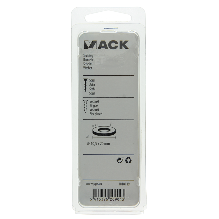 Mack 1018119 - arandela acero galvanizado 50 piezas 10,5 x 20 mm | 5 piezas