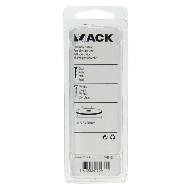 Mack 1018123 - arandela de carrocería galvanizada 80 piezas 5,2 x 20 mm | 5 piezas