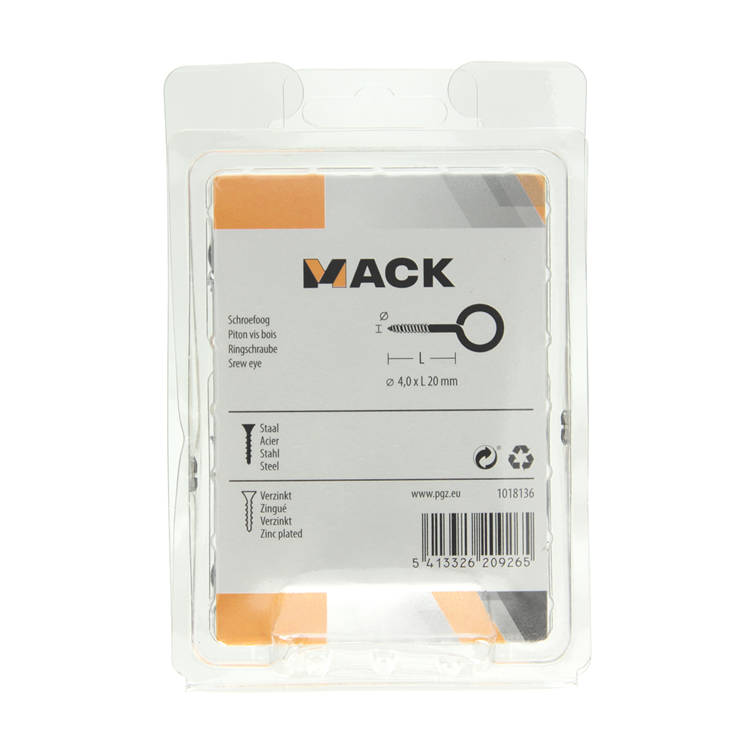 Mack 1018136 - ojo de tornillo acero galvanizado 40uds 4,0 x 20 mm | 5 piezas
