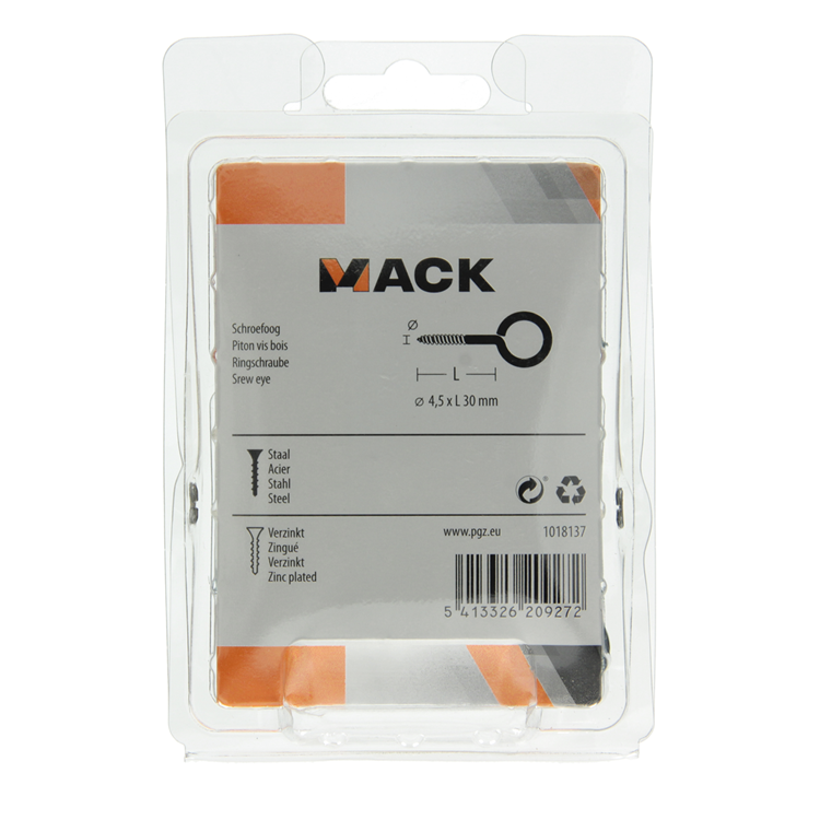 Mack 1018137 - ojo de tornillo acero galvanizado 25 piezas 4,5 x 30 mm | 5 piezas