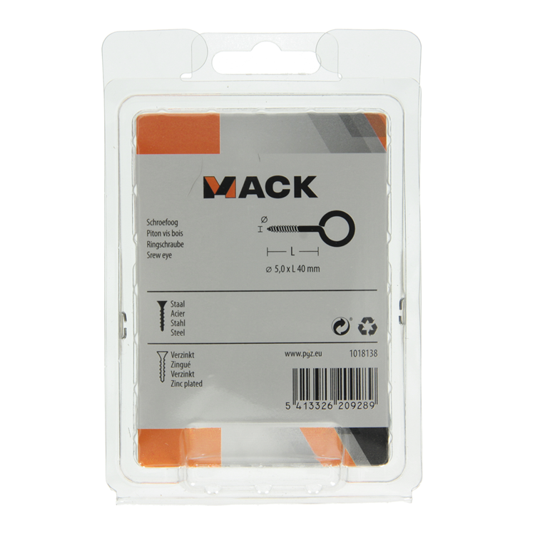 Mack 1018138 - ojo de tornillo acero galvanizado 15uds 5,0 x 40 mm | 5 piezas