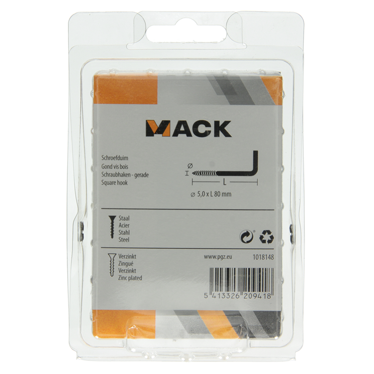 Mack 1018148 - tornillo pulgar acero galvanizado 12 piezas 5,0 x 80 mm | 5 piezas