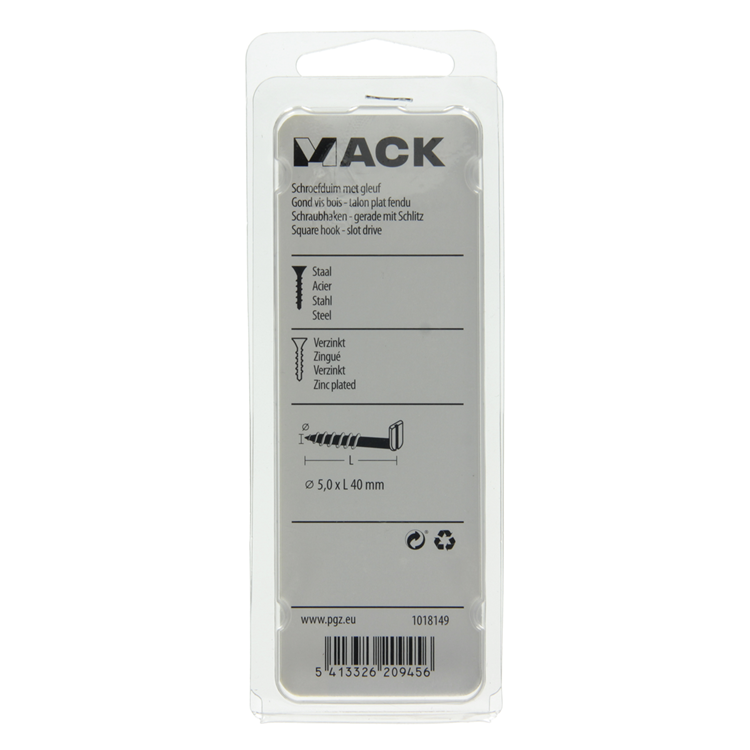 Mack 1018149 - tornillo pulgar con ranura galvanizado 18 piezas 5,0 x 40 mm | 5 piezas