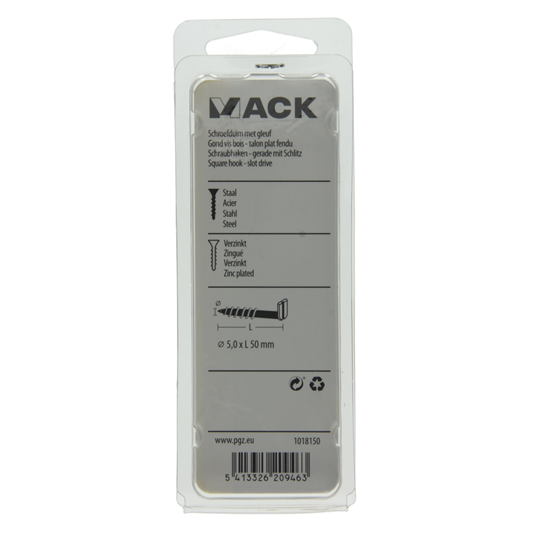 Mack 1018150 - tornillo pulgar con ranura galvanizado 16 piezas 5,0 x 50 mm | 5 piezas
