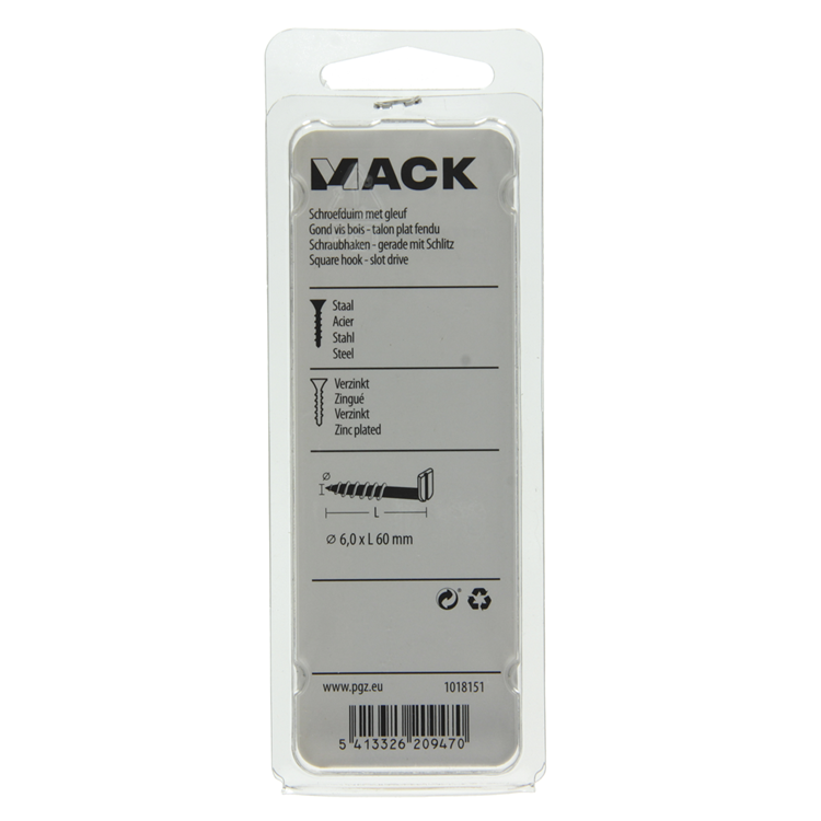 Mack 1018151 - tornillo pulgar con ranura galvanizado 12 piezas 6,0 x 60 mm | 5 piezas