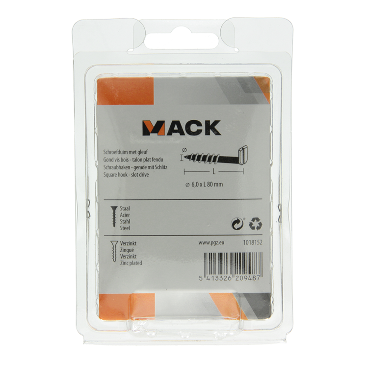 Mack 1018152 - tornillo pulgar con ranura galvanizado 11 piezas 6,0 x 80 mm | 5 piezas