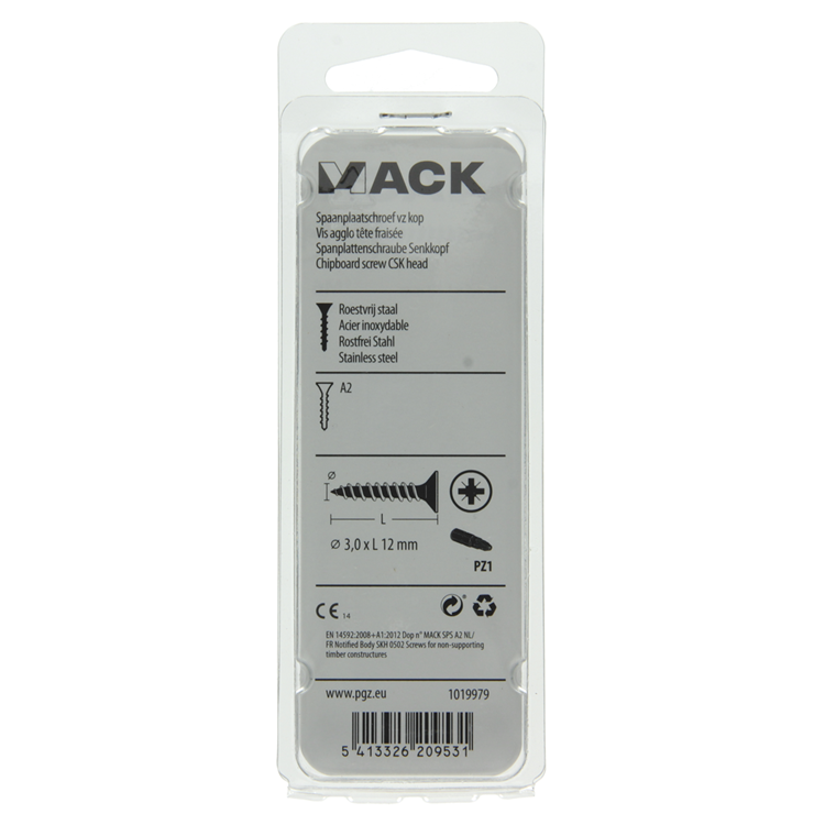 Mack 1019979 - tornillo para aglomerado cabeza vz acero inoxidable 130 piezas 3,0 x 12 mm | 5 piezas