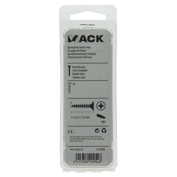 Mack 1019980 - tornillo para aglomerado cabeza vz acero inoxidable 120 piezas 3,0 x 16 mm | 5 piezas
