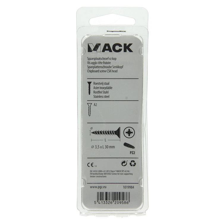 Mack 1019984 - tornillo para aglomerado cabeza vz acero inoxidable 75 piezas 3,5 x 30 mm | 5 piezas