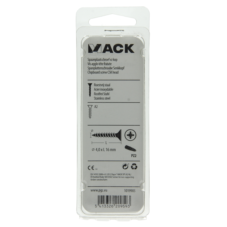 Mack 1019985 - tornillo para aglomerado cabeza vz acero inoxidable 90 piezas 4,0 x 16 mm | 5 piezas