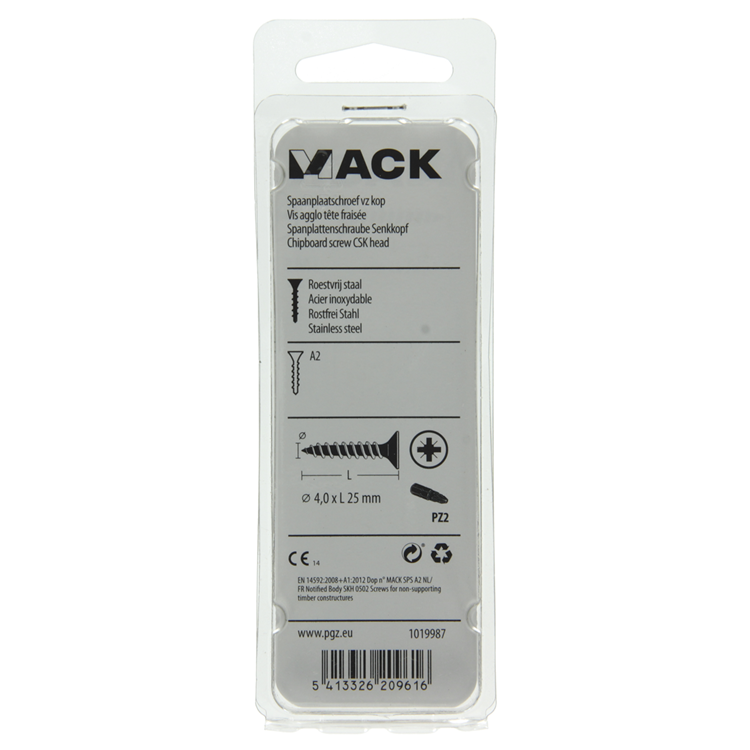 Mack 1019987 - tornillo para aglomerado cabeza vz acero inoxidable 70 piezas 4,0 x 25 mm | 5 piezas