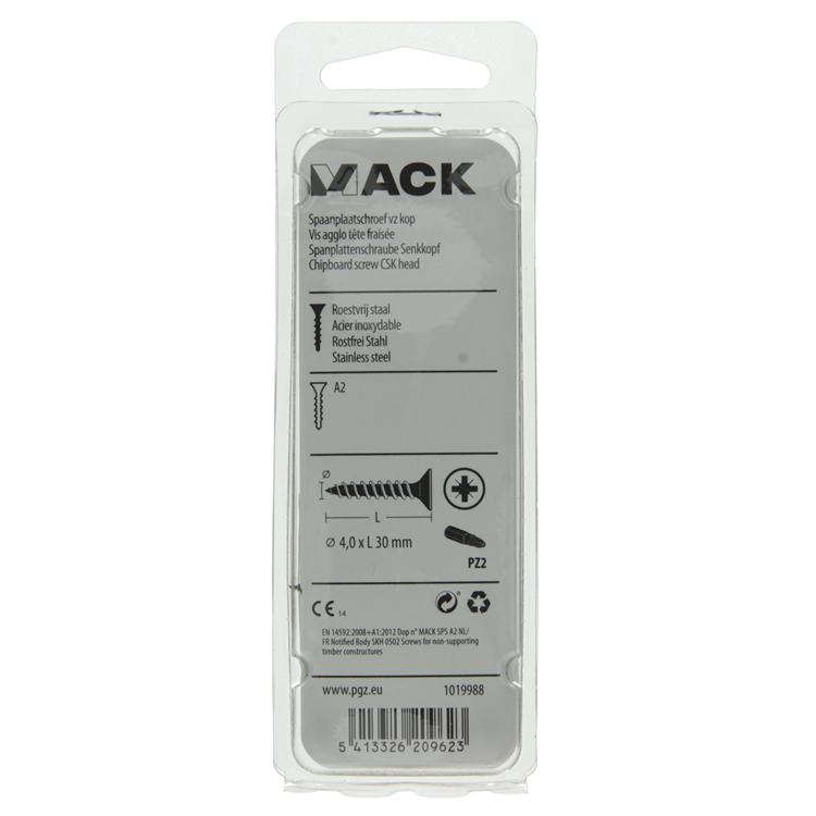 Mack 1019988 - tornillo aglomerado cabeza vz acero inoxidable 60 piezas 4,0 x 30 mm | 5 piezas