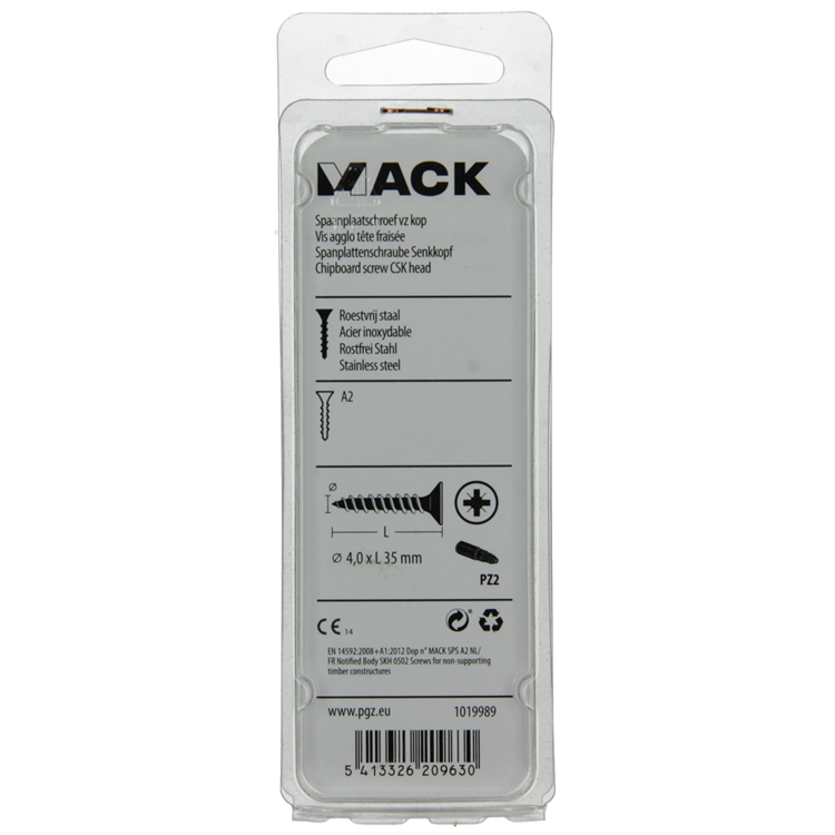Mack 1019989 - tornillo para aglomerado cabeza vz acero inoxidable 50 piezas 4,0 x 35 mm | 5 piezas