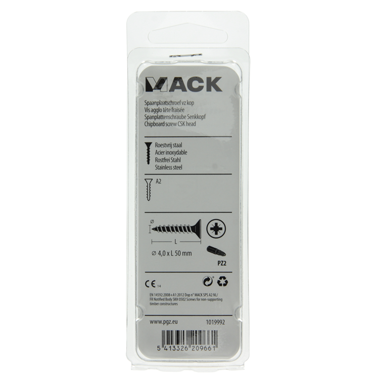 Mack 1019992 - tornillo para aglomerado cabeza vz acero inoxidable 32 piezas 4,0 x 50 mm | 5 piezas