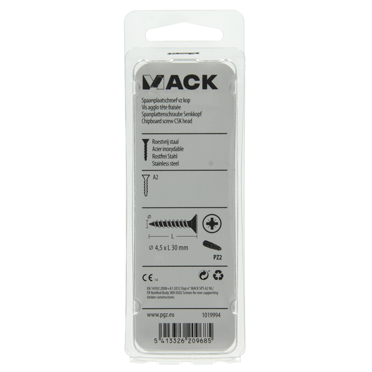 Mack 1019994 - tornillo para aglomerado cabeza vz acero inoxidable 50 piezas 4,5 x 30 mm | 5 piezas