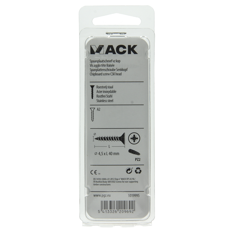 Mack 1019995 - tornillo para aglomerado cabeza vz acero inoxidable 40 piezas 4,5 x 40 mm | 5 piezas